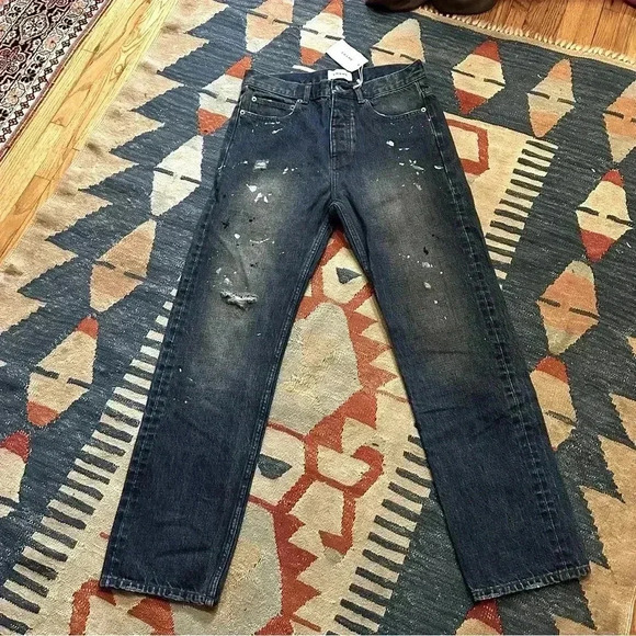 NWT Frame Denim l’homme slim fit/straight leg Everhart paint distressed jeans - Picture 3 of 11